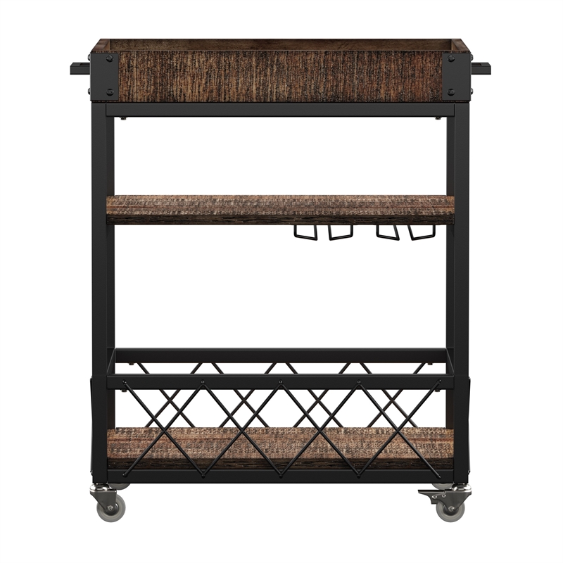 iNSPIRE Q Wood Bar Cart with Wine Inserts & Removable Tray Top in Brown/Black