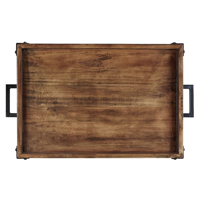 iNSPIRE Q Wood Bar Cart with Wine Inserts & Removable Tray Top in Brown/Black