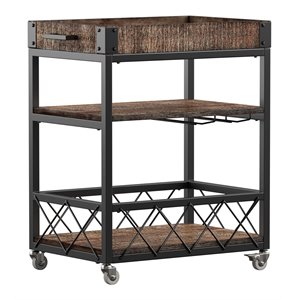 iNSPIRE Q Wood Bar Cart with Wine Inserts & Removable Tray Top in Brown/Black