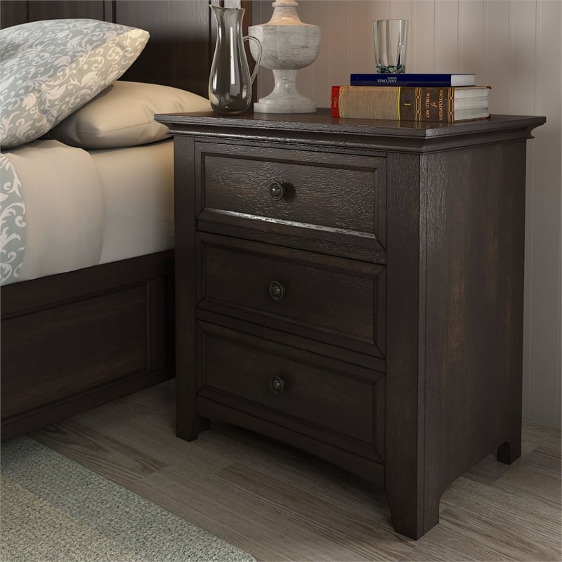 iNSPIRE Q 3-Drawer Traditional Wood Nightstand w/ Charging Station in Black