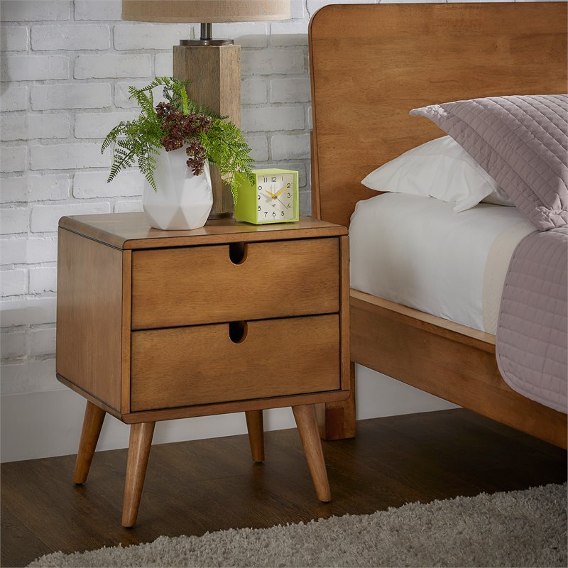 iNSPIRE Q 2-Drawer Mid-Century Rubberwood Nightstand in Natural Oak