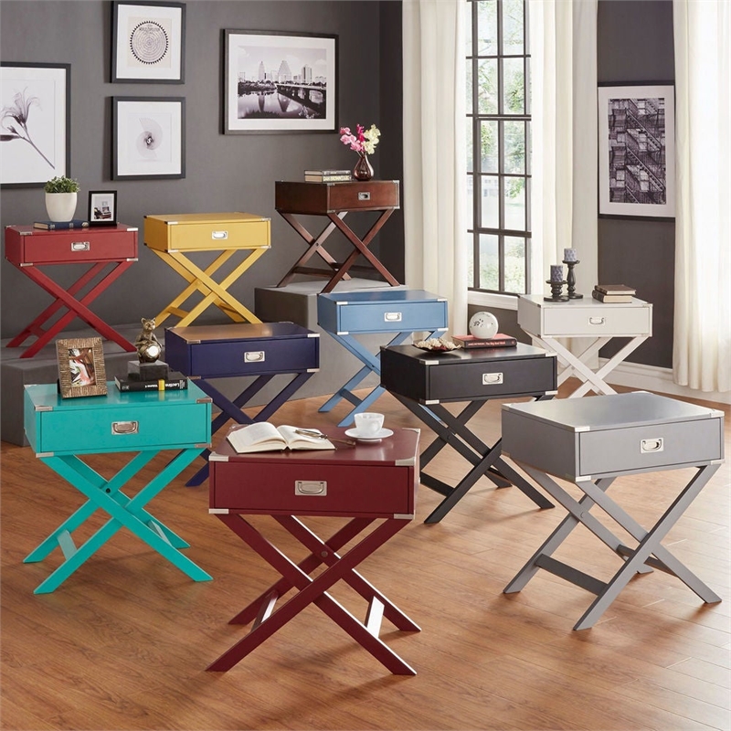 iNSPIRE Q 1-Drawer X-Base Modern Wood & Metal Accent Campaign Table in Espresso