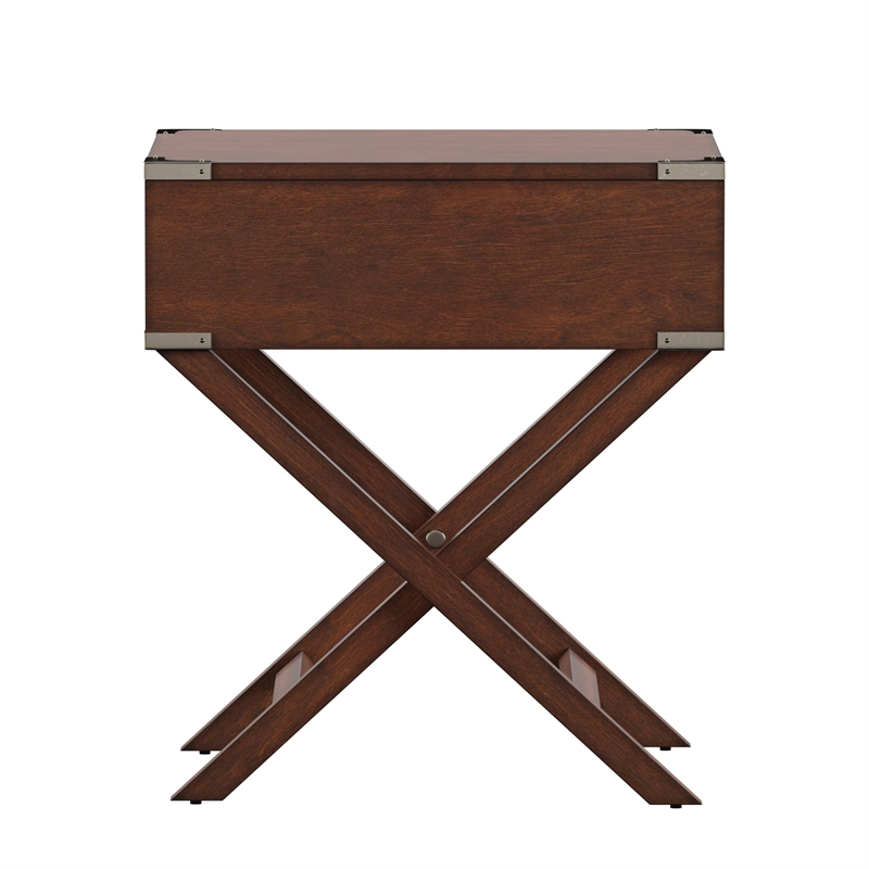 iNSPIRE Q 1-Drawer X-Base Modern Wood & Metal Accent Campaign Table in Espresso