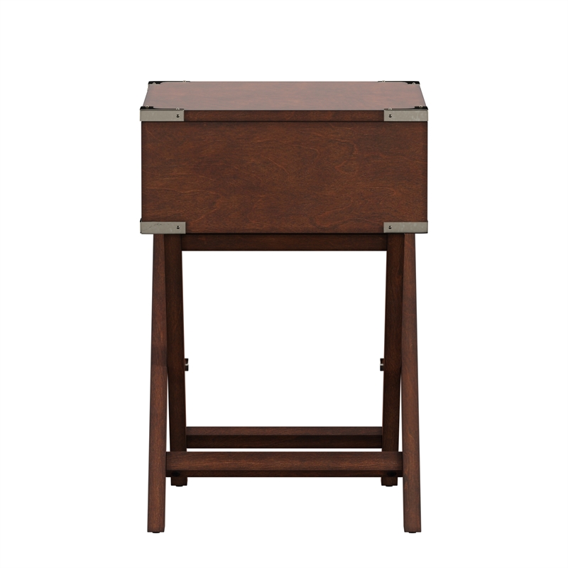 iNSPIRE Q 1-Drawer X-Base Modern Wood & Metal Accent Campaign Table in Espresso