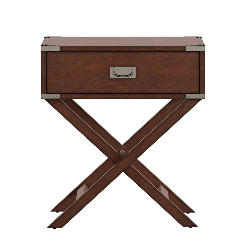 iNSPIRE Q 1-Drawer X-Base Modern Wood & Metal Accent Campaign Table in Espresso