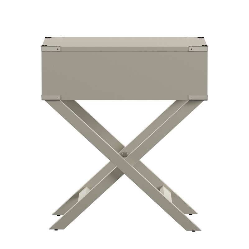 iNSPIRE Q 1-Drawer X-Base Modern Wood & Metal Accent Campaign Table in Silver