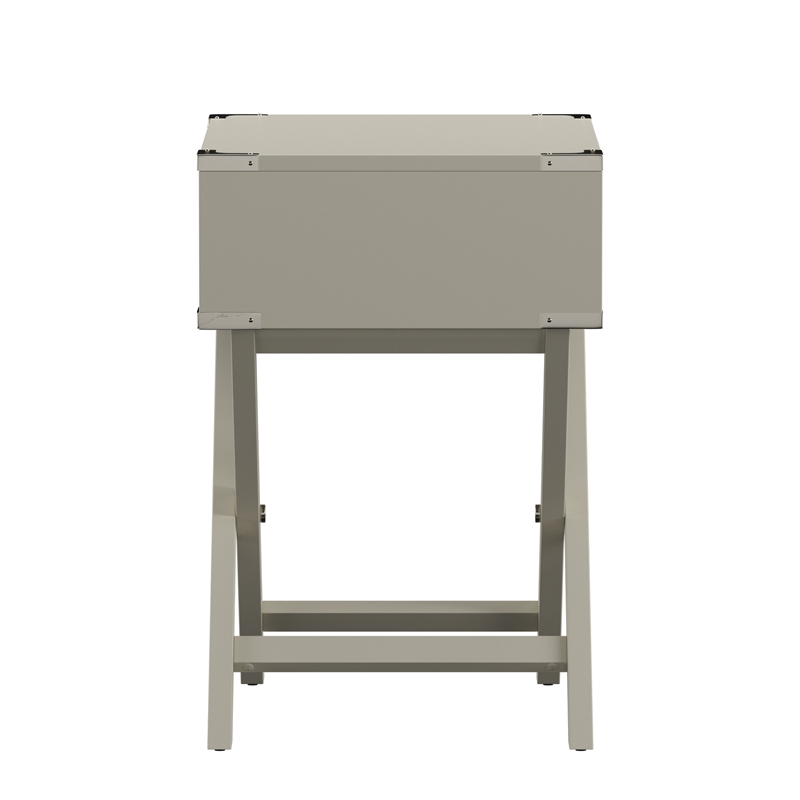 iNSPIRE Q 1-Drawer X-Base Modern Wood & Metal Accent Campaign Table in Silver