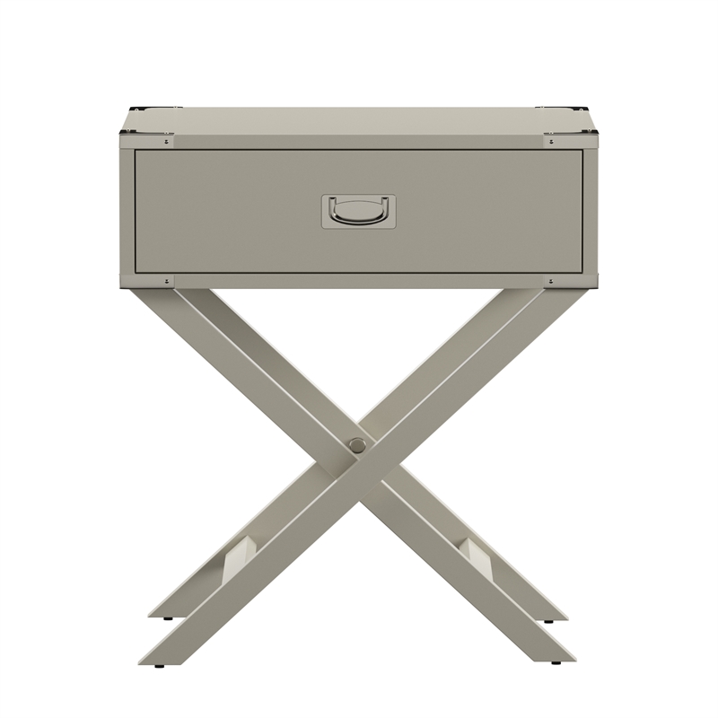 iNSPIRE Q 1-Drawer X-Base Modern Wood & Metal Accent Campaign Table in Silver