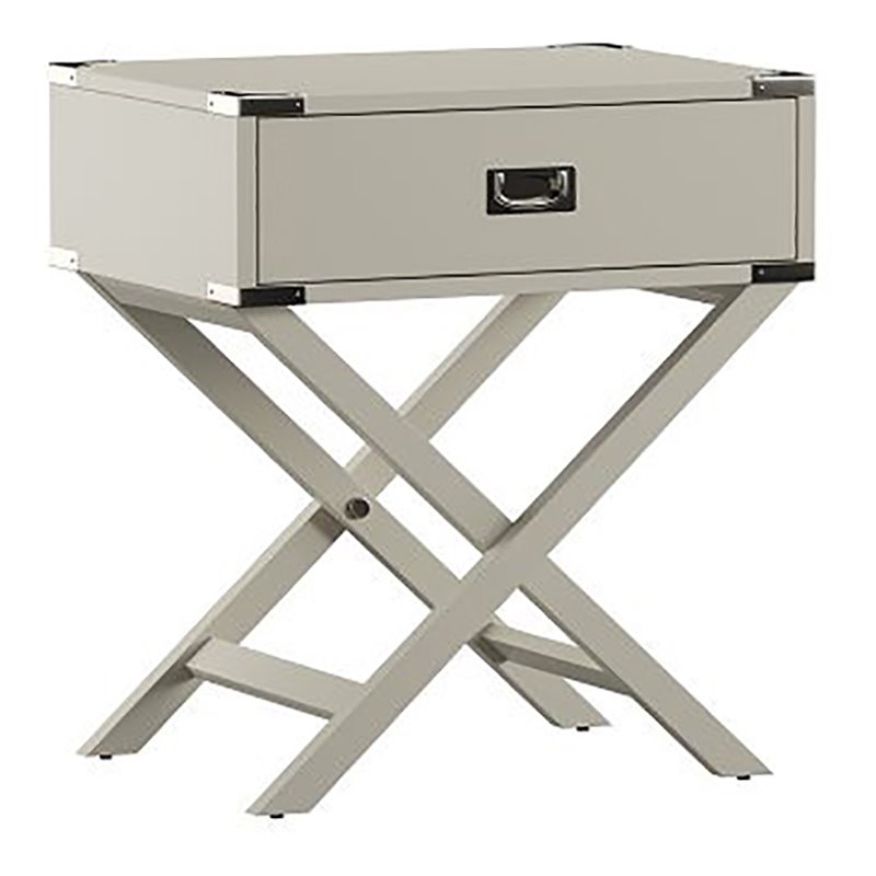 iNSPIRE Q 1-Drawer X-Base Modern Wood & Metal Accent Campaign Table in Silver