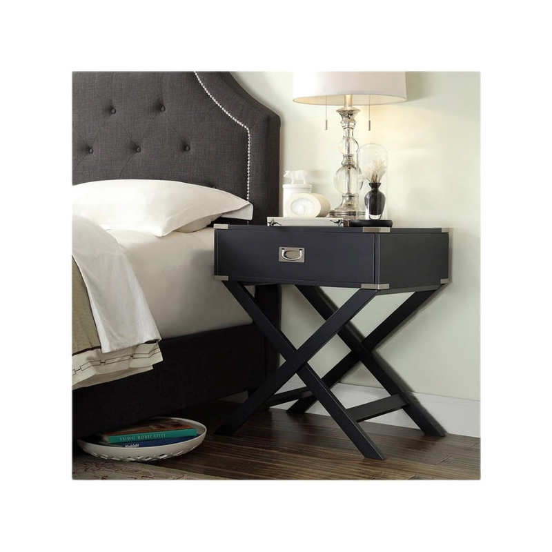 iNSPIRE Q X-Base Modern Wood & Metal Accent Campaign Table in Vulcan Black