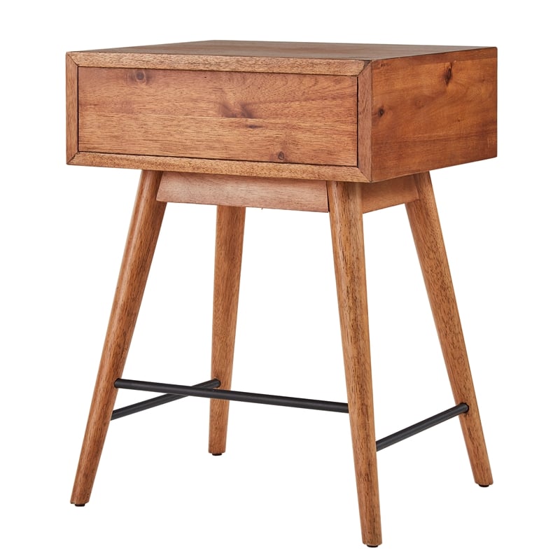 iNSPIRE Q 1-Drawer Modern Solid Rubberwood & Metal End Table in Brown