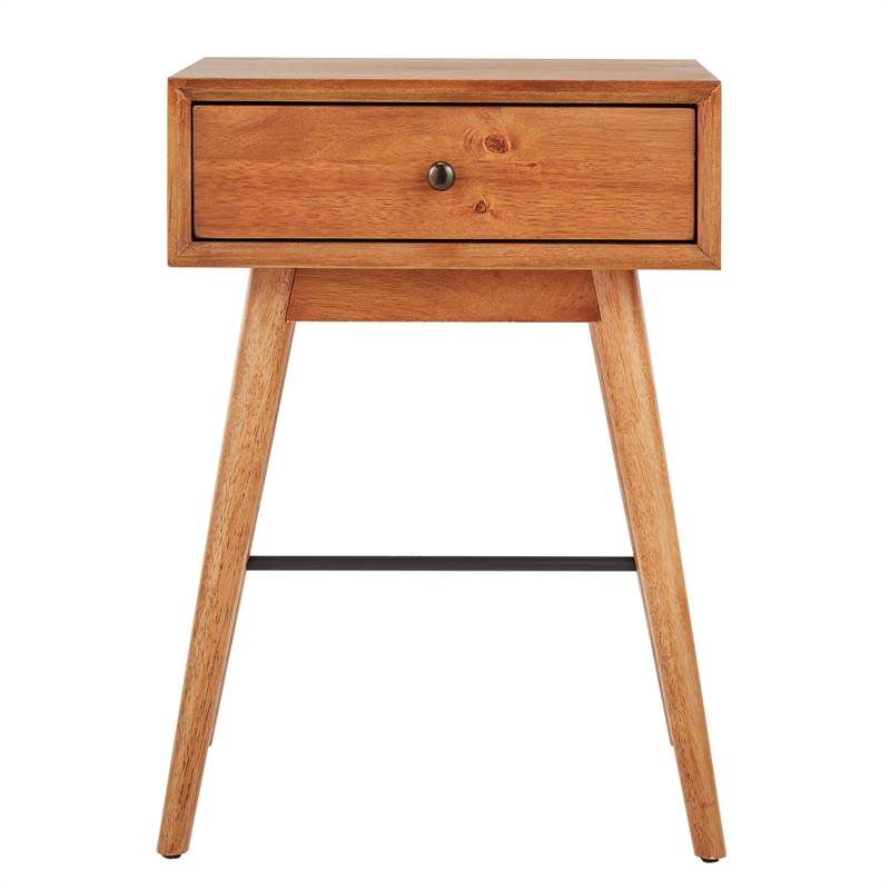 iNSPIRE Q 1-Drawer Modern Solid Rubberwood & Metal End Table in Brown