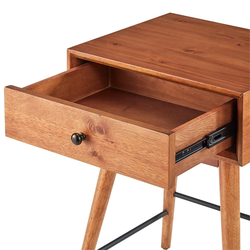iNSPIRE Q 1-Drawer Modern Solid Rubberwood & Metal End Table in Brown
