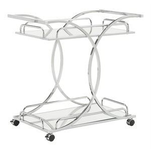 inspire q modern curving metal frame & glass bar cart in chrome