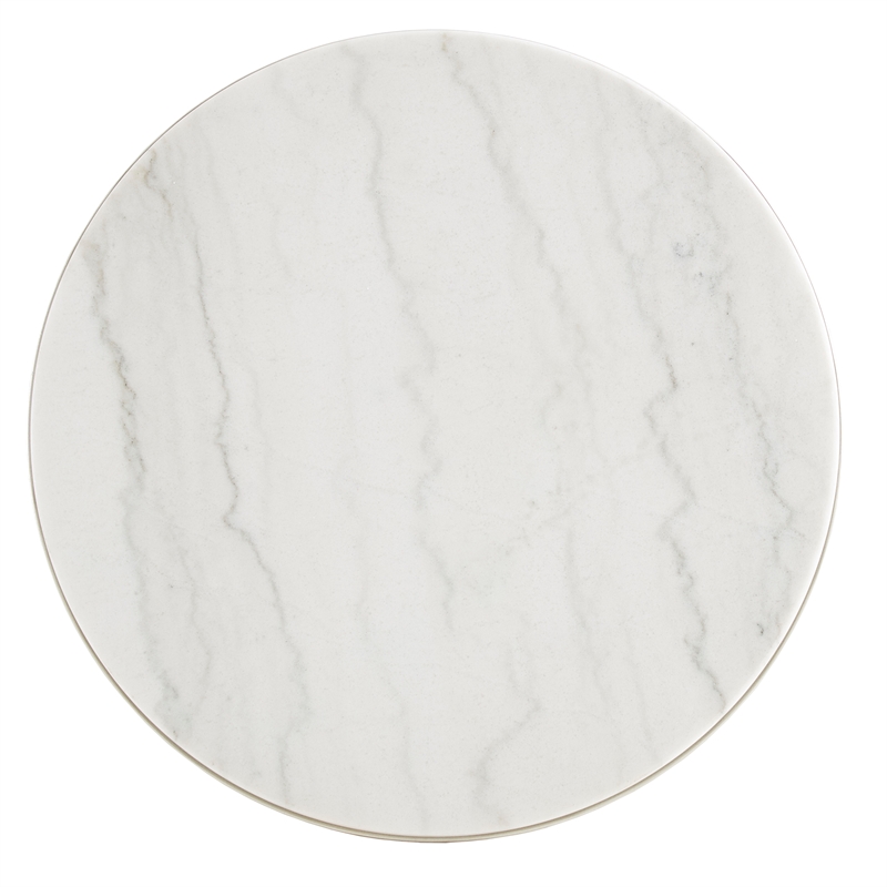iNSPIRE Q Round Marble Top Modern Metal End Table in Champagne Silver