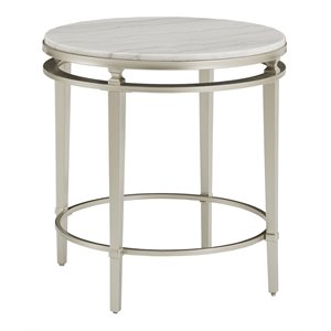 iNSPIRE Q Round Marble Top Modern Metal End Table in Champagne Silver