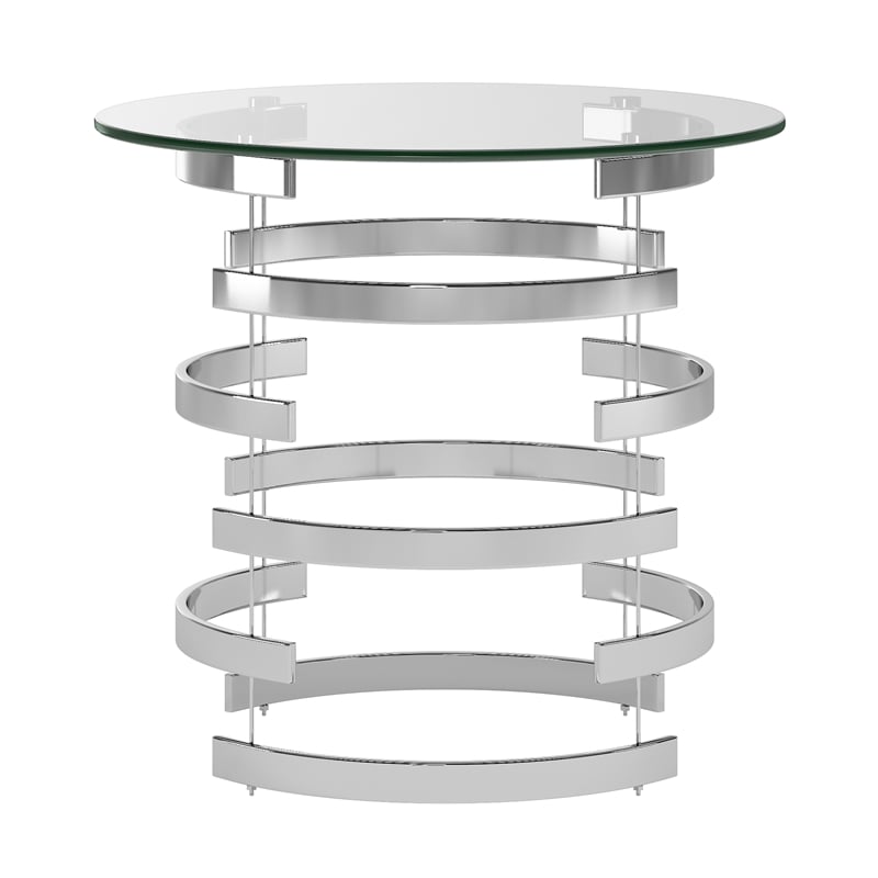 iNSPIRE Q Vortex Base Modern Metal & Glass End Table in Silver/Clear