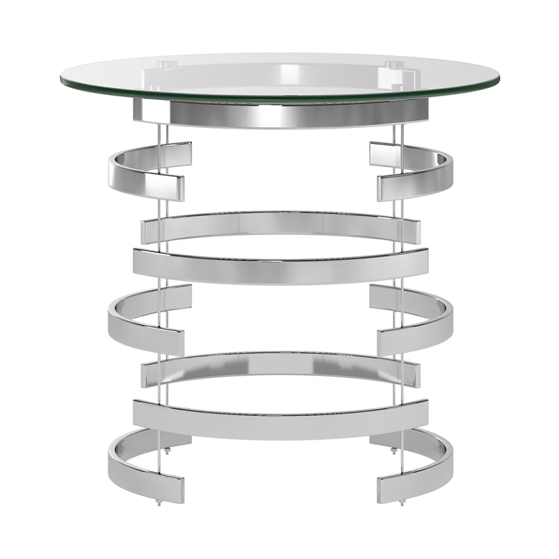 iNSPIRE Q Vortex Base Modern Metal & Glass End Table in Silver/Clear