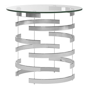 iNSPIRE Q Vortex Base Modern Metal & Glass End Table in Silver/Clear