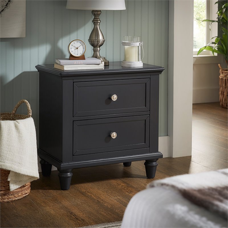 iNSPIRE Q 2-Drawer Traditional Wood Kid Nightstand with Turned Legs in Black
