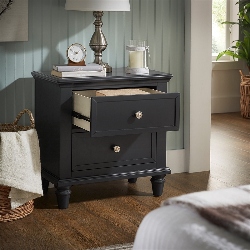 iNSPIRE Q 2-Drawer Traditional Wood Kid Nightstand with Turned Legs in Black