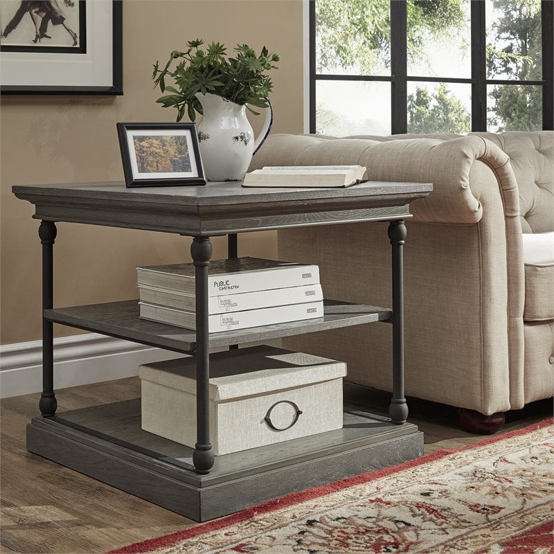 iNSPIRE Q Cornice Storage Transitional Metal & Wood Accent Table in Gray