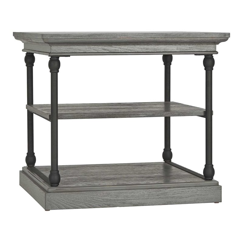 iNSPIRE Q Cornice Storage Transitional Metal & Wood Accent Table in Gray
