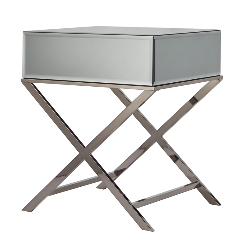 iNSPIRE Q Beveled Mirror & Metal Accent Campaign Table in Black Nickel