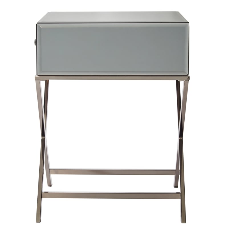 iNSPIRE Q Beveled Mirror & Metal Accent Campaign Table in Black Nickel