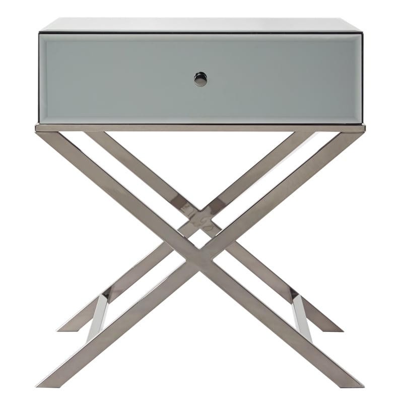 iNSPIRE Q Beveled Mirror & Metal Accent Campaign Table in Black Nickel