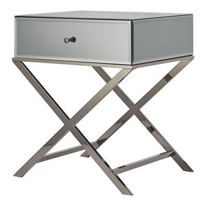 iNSPIRE Q Beveled Mirror & Metal Accent Campaign Table in Black Nickel
