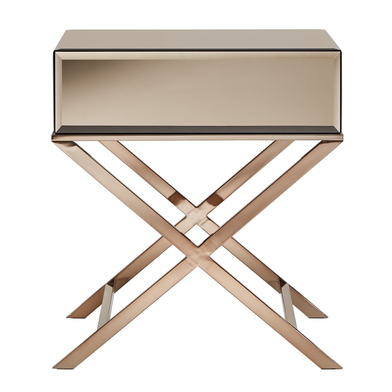 iNSPIRE Q Beveled Mirror & Metal Accent Campaign Table in Champagne Gold