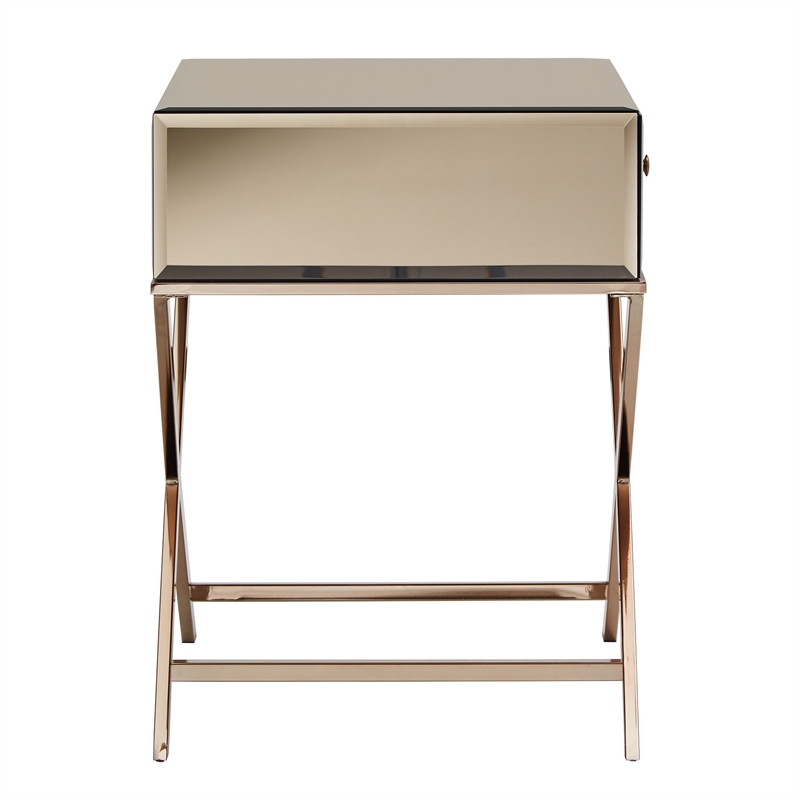 iNSPIRE Q Beveled Mirror & Metal Accent Campaign Table in Champagne Gold