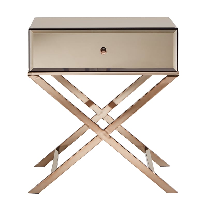 iNSPIRE Q Beveled Mirror & Metal Accent Campaign Table in Champagne Gold