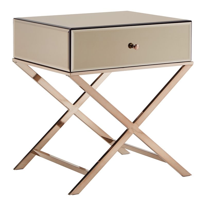 iNSPIRE Q Beveled Mirror & Metal Accent Campaign Table in Champagne Gold