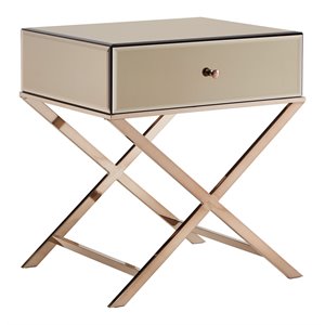 iNSPIRE Q Beveled Mirror & Metal Accent Campaign Table in Champagne Gold