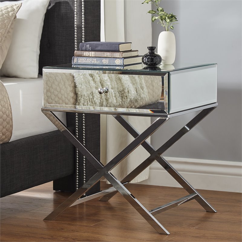 iNSPIRE Q X-Base Mirrored & Metal Accent Campaign Table in Chrome
