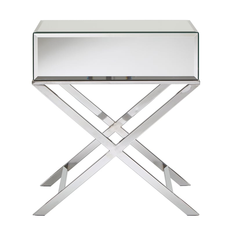 iNSPIRE Q X-Base Mirrored & Metal Accent Campaign Table in Chrome
