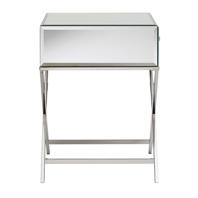 iNSPIRE Q X-Base Mirrored & Metal Accent Campaign Table in Chrome