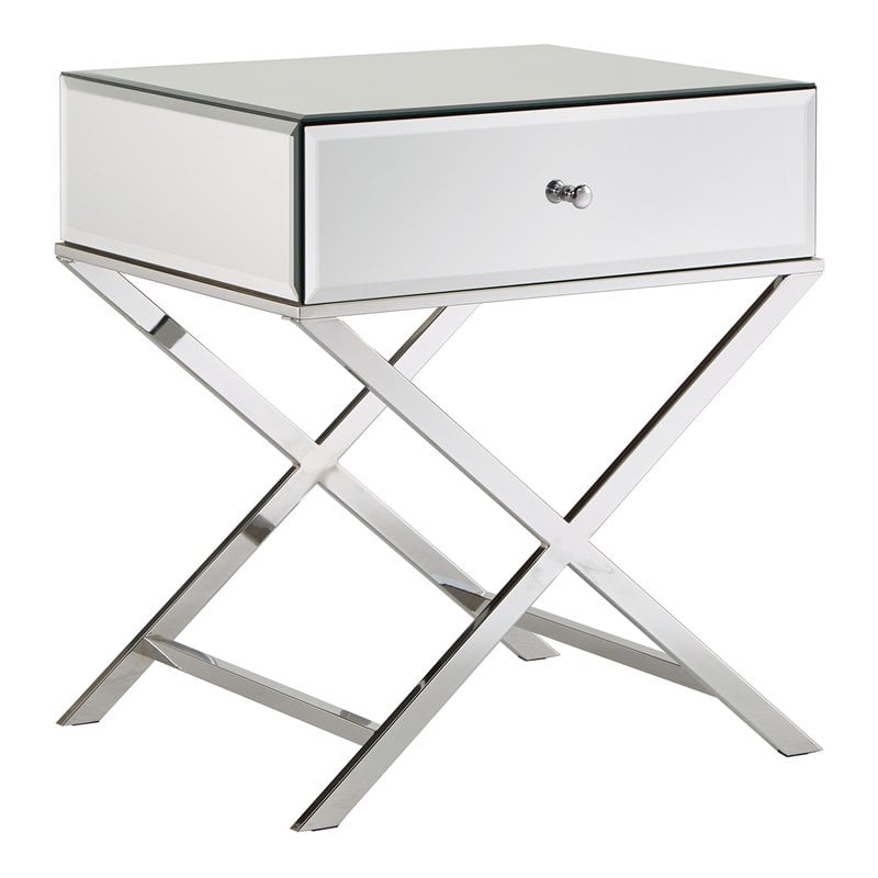 iNSPIRE Q XBase Mirrored & Metal Accent Campaign Table in Chrome