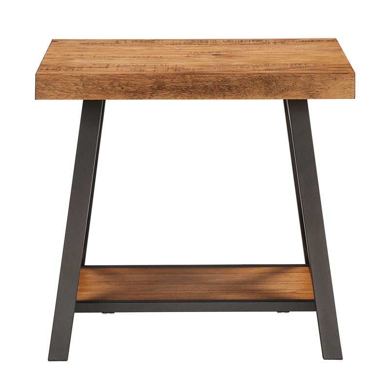 iNSPIRE Q X-Cross Base Metal & Wood End Table in Oak Brown/Black