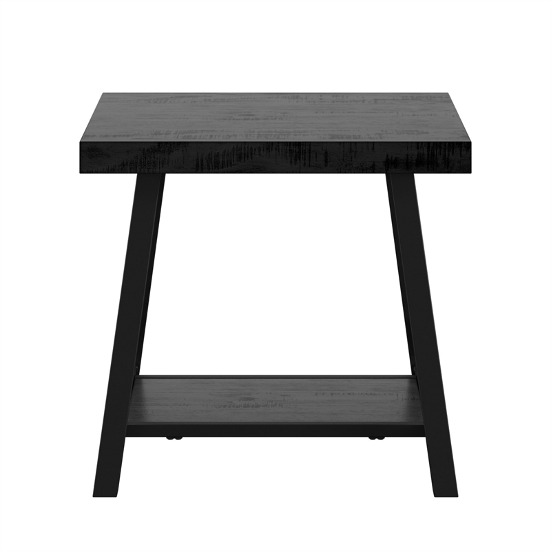 iNSPIRE Q X-Cross Base Modern Wood & Metal End Table with Shelf in Black