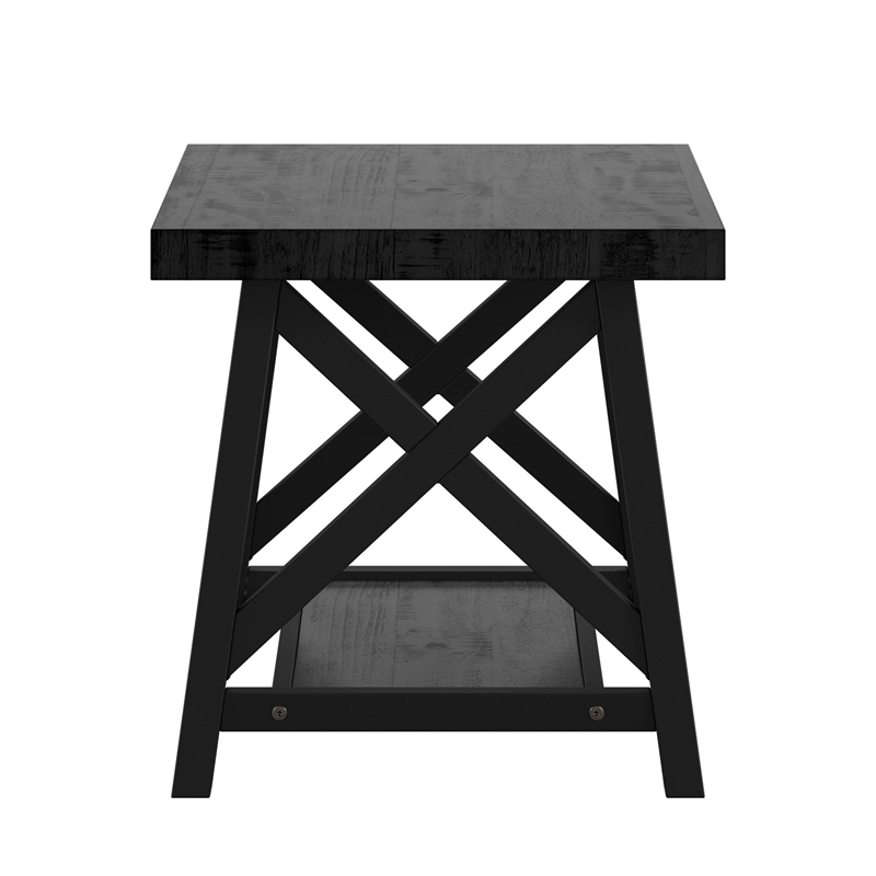 iNSPIRE Q X-Cross Base Modern Wood & Metal End Table with Shelf in Black