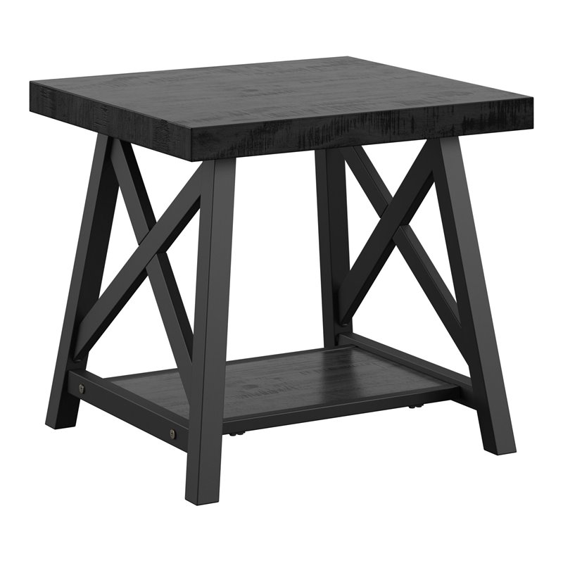 iNSPIRE Q X-Cross Base Modern Wood & Metal End Table with Shelf in Black