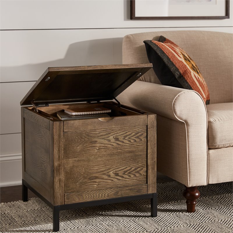 iNSPIRE Q Modern Wood Trunk End Table with Removable Tray in Oak Brown/Black
