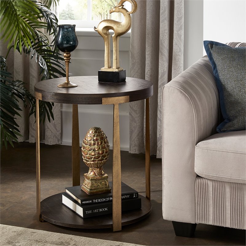iNSPIRE Q End Table Coffee Accent Table Round in Metal - Espresso