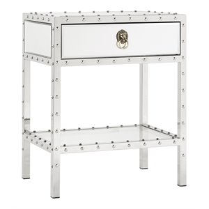 inspire q riveted stainless steel & mirrored accent table in silver
