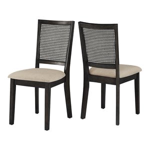 iNSPIRE Q 19.25&quot Rattan Back & Wood Dining Chair in Beige/Black (Set of 2)