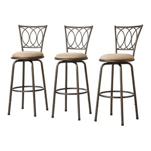iNSPIRE Q 25-30&quot Scroll Back Metal Adjustable Stool in Bronze/Beige (Set of 3)