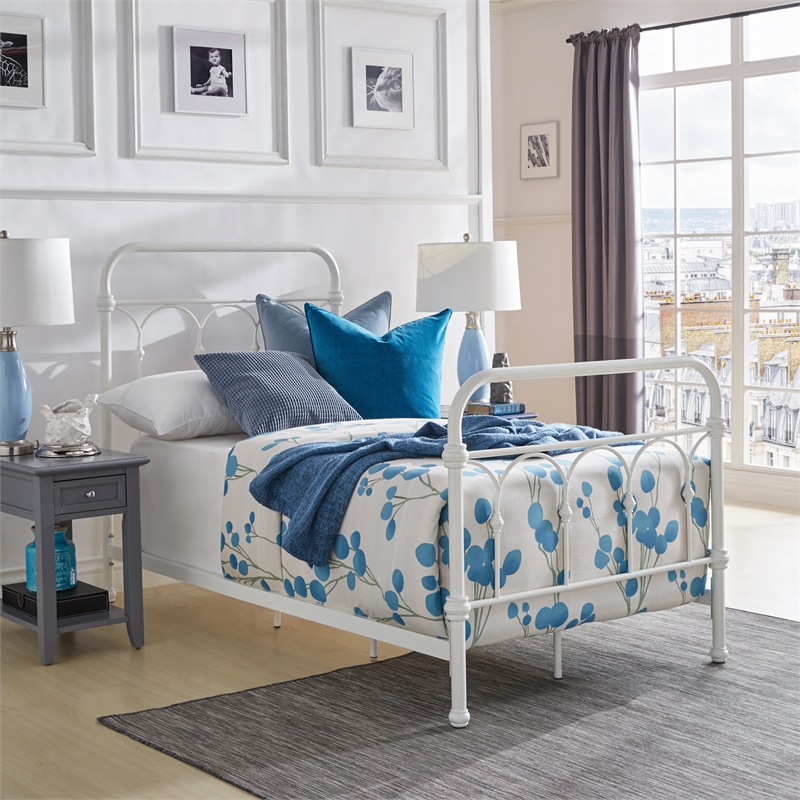 iNSPIRE Q Twin Size Casted Knot Metal Bed in Antique White